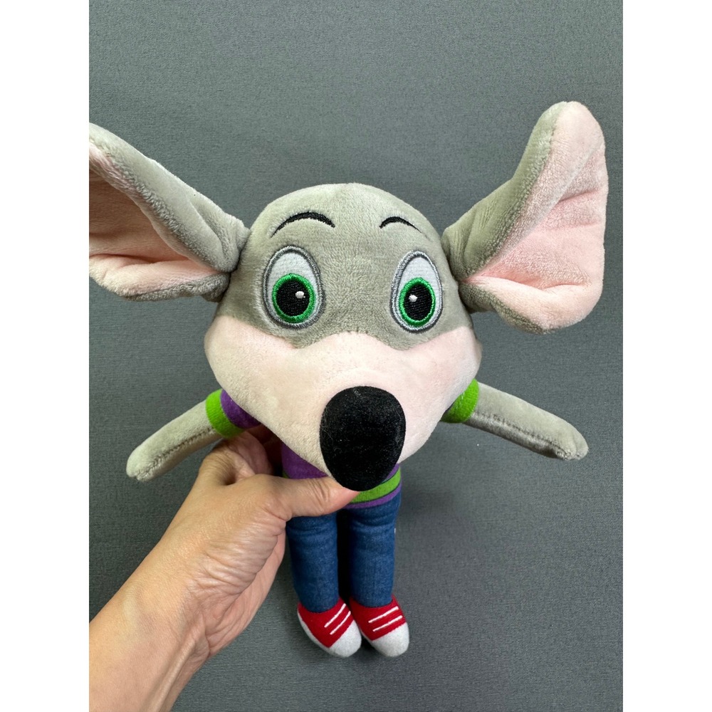 Chuck E Cheese Plush Mouse Mascot Stuffed Animal Purple Shirt Blue Jeans 10 Inch